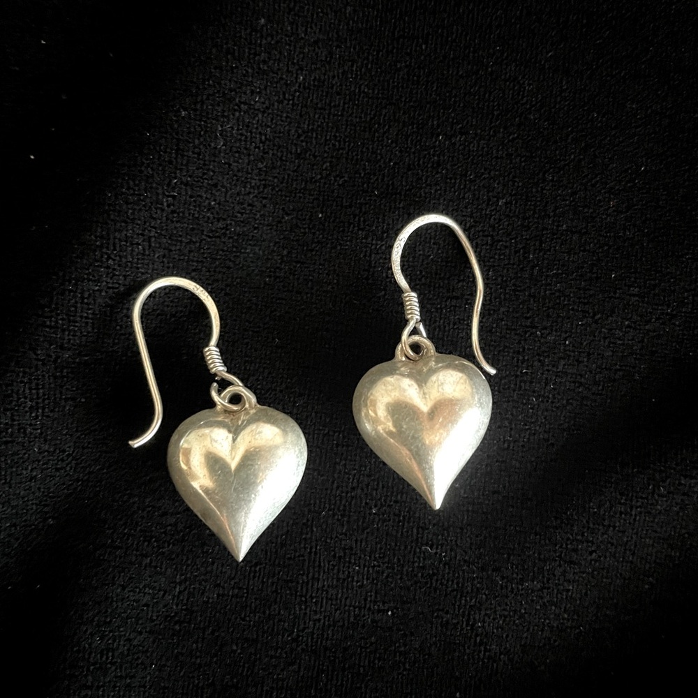 Puffed Heart Sterling Silver Drop Earrings